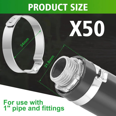Beefy Heavy Duty 50 Pieces 1 Inch Irrigation Hose Clamps For Drip System Leakproof Stainless Steel on pipe fitting