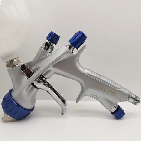 LVMP Spray Gun Pro Grade Workhorse With 1.3mm Tip And 600ml Cup Feed, Ergonomic Palm Fit Handle, embedded trigger, side view