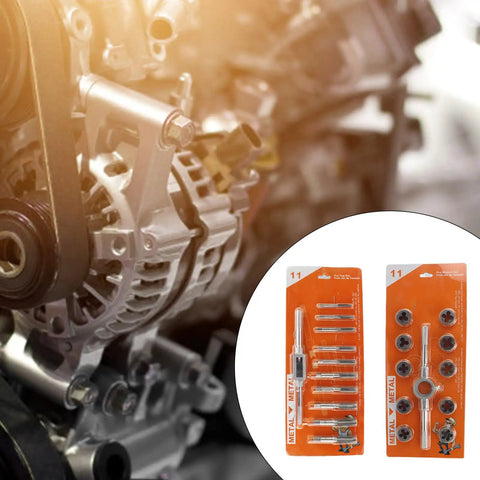 Essential 11 Piece Tap And Die Set For Creating Metal Threads Professionally Perfect For Hobbyists With M10x1.25 Specs To Keep Your Projects Moving Smoothly Without Any Hassle, M10x1.25 tap and die set in orange packaging