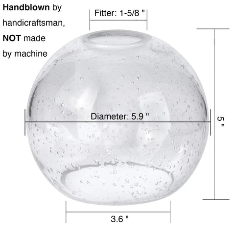 Three Pack Round Glass Globes For Light Fixtures Replacement 5.9 Inch Diameter Clear Seeded Bubble Globe Lampshade Covers For Pendant