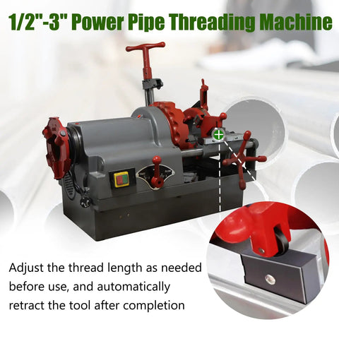 Tough As Nails 110V Electric Pipe Threader Machine For 1/2 To 3 Inch Plumbing Pipes with red handles and control knobs.