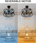Farmhouse Ceiling Fan With Lights 20 Inch Caged Design Reversible Motor Remote Control Low Profile Flush Mount for summer and winter use