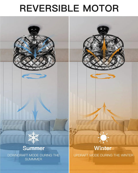 Farmhouse Ceiling Fan With Lights 20 Inch Caged Design Reversible Motor Remote Control Low Profile Flush Mount for summer and winter use