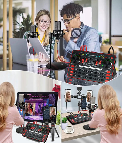 All-In-One Podcast Studio Bundle With Audio Mixer And Sound Card, Dual 3.5mm Condenser Mics, G3 Audio Interface, Voice Changer