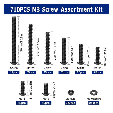 DIYer Friendly 710 Piece M3 Screws Assortment Kit With 8 Lengths 6 8 10 12 16 20 25 30 Mm Cross Pan Head Self Tapping Machine Screws In Stainless Steel Zinc Plated Carbon Steel All In A Handy Sorting Box., M3 screws set with lengths labeled