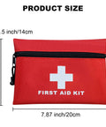 Red zippered mini first aid kit pouch with white cross and FIRST AID KIT text, 7.87 x 5.5 inches