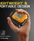 Person holding compact 2 Pack Magnetic Work Light With 1500LM Output, Rechargeable 4000mAh Battery, portable design.