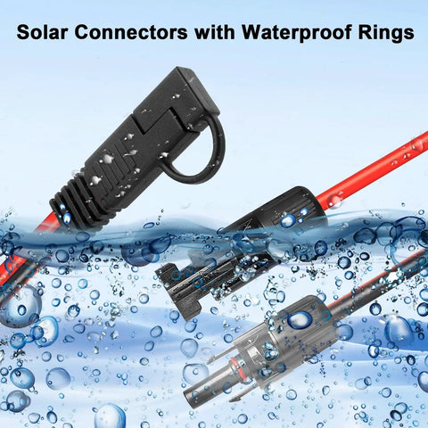 Solar connectors with waterproof rings submerged, part of the Beefy Heavy Duty 10 AWG SAE To Solar Panel Connector Cable 10 ft.