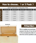 Two Pack Soft Close Hinges For Toy Boxes Wooden Chests Cedar Storage Trunks And Benches With Tension Adjustable Slow Down For Smooth Quiet Lids Also Helpful For Lift Up Flip Doors. Size guide table for hinge selection above an open wooden chest showing installation.