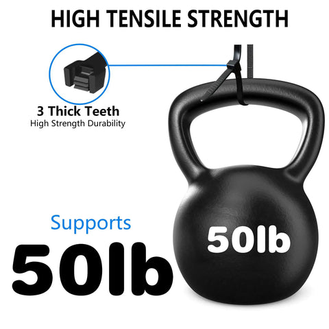 8 Inch Heavy Duty Zip Ties 200 Pack Black Nylon Cable Ties With 50 Lbs Strength showing high tensile strength support for 50 lbs
