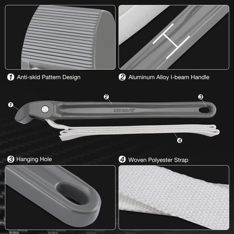 Detailed view of 12 Inch Strap Wrench with adjustable nylon strap, highlighting anti-skid handle, I-beam handle, and woven polyester strap.