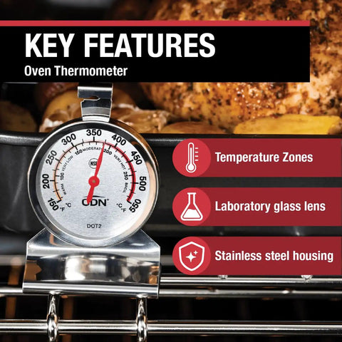 ProAccurate Oven Thermometer With 2 Inch Dial, Stainless Steel Housing, Temperature Zones, Stand Or Hang Design