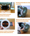 Top Shelf 8 Inch Bench Grinder Wheel With 80 Grit White Aluminum Oxide mounted on a grinder with instructions for safe use.