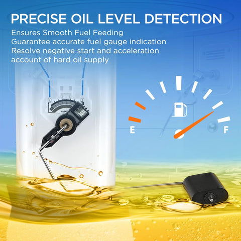 Illustration of precise oil level detection for Fuel Pump Module Assembly For Chevrolet Colorado 2004 2005 2.8L 3.5L And GMC Canyon 2004 2005 L4 L5 Drop In Fit Replaces MU1385 FG0359 67557 In Tank Fuel Pump Replacement.