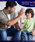 Parent and child playing with Wireless Dope Dual Vibration Gamepad With Motion Sensing For PS3 And PC Works With PS3 Slim And Original PS3 Ergonomic Black Controller USB Charging Cable Included Ideal Replacement Or Extra Controller For Local Multiplayer