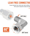 Racewill 5-pack 90-degree hydraulic elbow adapters, 1/4 in NPTF male x 1/4 in NPSM female, with protective cap