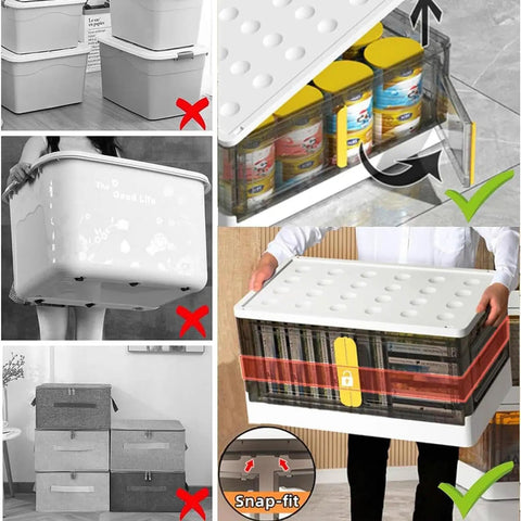 Heavy Duty 17.4 Gallon Lidded Storage Bins Stackable And Collapsible Set Of Three showing organization features and usability.