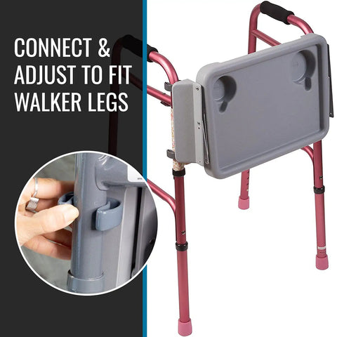 Walker Tray For Rollator And Standard Walkers, Folding Tray Table With Two Cup Holders, Tool Free Assembly, Fits Most Walkers About 18 Inches Wide