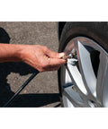 Using Hi Viz 5 Gallon Horizontal Portable Air Tank With Tire Chuck And Gauge to inflate car tire