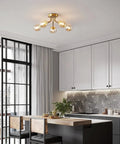 Modern Sputnik 5 Light Gold Ceiling Chandelier Semi Flush Mount With Glass Globe For Bedroom Kitchen Dining Room And Office Mid Century Modern Vintage Style Lighting Fixture Bulbs Not Included in a kitchen setting