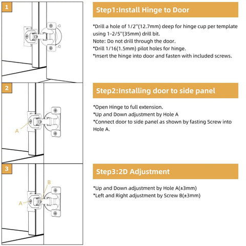 Installation steps for Four Pack One And Three Eighths Inch Overlay Regular Cabinet Hinges on kitchen face frame doors