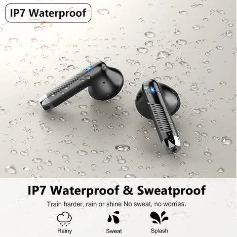 Dope Wireless Earbuds With Bluetooth 5.4 And ENC Noise Cancelling Mics For Android And iOS on wet surface showing IPX7 waterproof feature