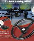 Rotary Marine Steering System Kit with 13.5 inch wheel shown on boat dashboard with close-up of anti-slip grip design.