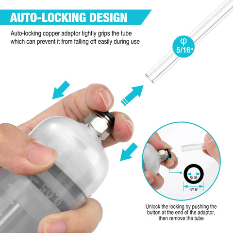 Auto-locking design of 200Cc Fluid Extractor For Cars with long extension tubes and anti-drip connector in use