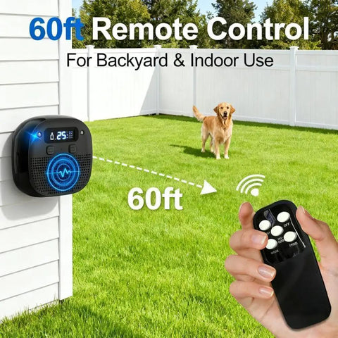 Ultrasonic Dog Bark Control Device With Sensor Tech, Remote, And Adjustable Modes For Indoor Outdoor Use, Rechargeable Bark Deterrent With 15-35KHz Frequency, Keeps Your Home Quiet And Your Nerves Chill. Wall-mounted device with remote controlling backyard use, 60ft range.