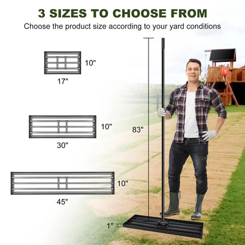 Heavy Duty Lawn Leveling Rake With 7 Feet Adjustable Handle Anti Flip Yard Leveler For Soil And Golf Courses with size options