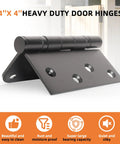 Tough As Nails Heavy Duty Black Door Hinges With Removable Pin And Zero Friction Ball Bearing Design Workhorse Hardware For Exterior Swing Doors Left Or Right Setup 4X4 hinge featuring smooth matte black finish and multiple mounting holes.