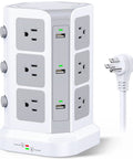 18 In 1 Power Strip Tower With 12 AC Outlets And 6 USB Ports Flat Plug 14 AWG Heavy Duty Extension Cord White