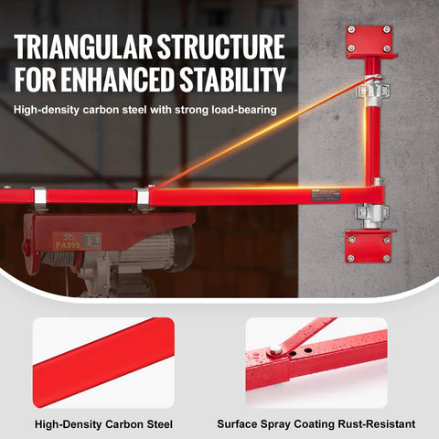 Beefy Heavy Duty Wall Mount Jib Crane For Electric Hoist, 660 Lb Max Load, 180 Degree Swivel Swing Arm, Steel Frame, close-up view