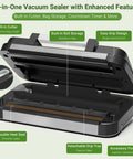 95kPa Vacuum Sealer Machine With Dual Pump Vacuum And Inflate Modes open with built-in cutter and roll storage visible