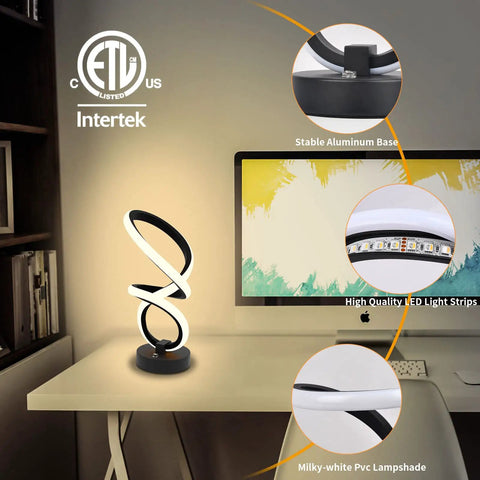 Modern Spiral RGB Table Lamps Set Of 2 With Dimmable Touch Control 10 Lighting Modes Black Frosted Finish Handmade PVC Spiral Shades on desk