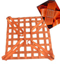 No Sweat Heavy Duty Flat Lifting Net Crafted From Durable Nylon Mesh Grid With Four Pull Straps For Easy Hoisting And Moving Loads Up To Three Point Five Tons Steady Cargo Control For Warehouse Crews in orange color.