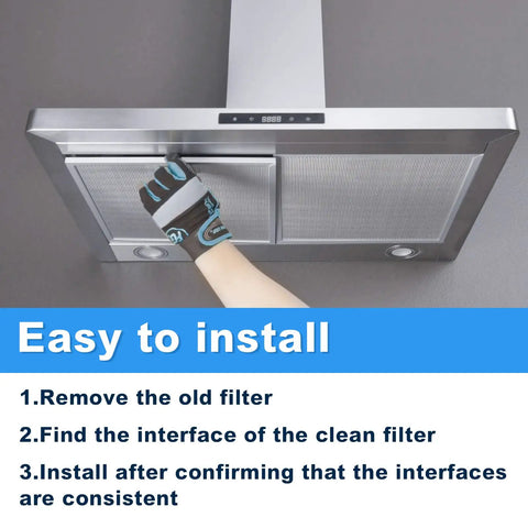 Person installing Two Pack Range Hood Filter Replacement for 99010299 Compatible Hoods Fits Allure WS1 QS2 and 30 Inch Models