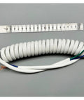 Bulletproof Retractable Coiled Cord With Pure Copper Core Conductors For Flatout Power Delivery Smooth Thirty Foot Extension and heavy duty white shell, coiled design.
