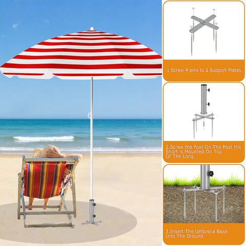 Removable Inground Umbrella Stand Anchor With Four Spikes Metal Ground Stake For Beach Sand Yard And Lawn Parasol Base
