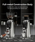 Premium 64Mm Titanium Flat Burr Coffee Grinder With 100 Precision Settings Solid Stainless Steel Body adjustable digital timer.