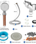 Components of Silver High Pressure Shower Head With Filters, Purifying Handheld Detachable Showerhead, Powerful Water Saving Hose Included