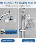 Rain Shower Head With Handheld Combo, High Pressure Dual Shower System With Sliding Bar, Chrome Finish, Adjustable Swivel Joint