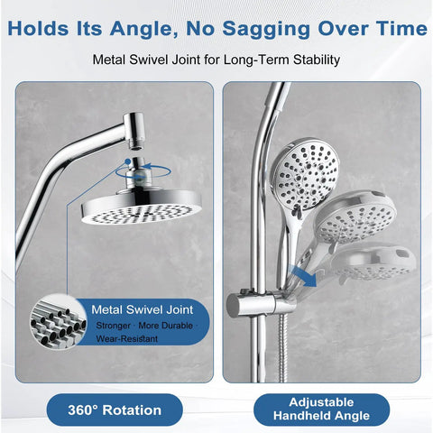 Rain Shower Head With Handheld Combo, High Pressure Dual Shower System With Sliding Bar, Chrome Finish, Adjustable Swivel Joint