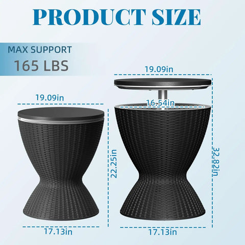 8 Gallon Cooler Bar Table With Adjustable Height 3 In 1 Outdoor Cooler Coffee Table And Bar Stand For Backyard Pool Patio BBQs And Parties Drain Plug Black dimensions
