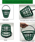 Green Golf Ball Basket With Handle, Holds Up To 50 Balls, Solid Ball Bucket Container For Golf Training, close-up details view