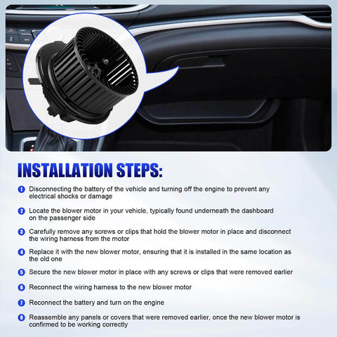 Installation guide for HVAC Blower Motor With Fan For VW Jetta Tiguan Passat GTI Golf Eos Rabbit CC 2005 2014 Replacement Replaces 700182