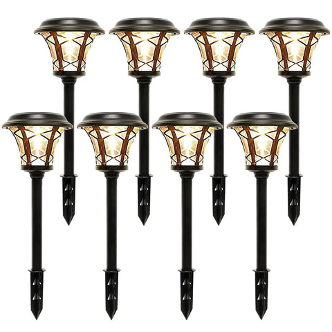 Eight Pack 25 Lumen Solar Powered Pathway Lights With Ultra Bright SMD LED Outdoor Waterproof Stainless Steel And Glass Landscape