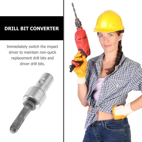 Power Drill Adapter For Earth Augers And Garden Gear With Four Slot Shank, Heavy Duty Drill Bit Converter For Electric Drills displayed with woman holding a drill