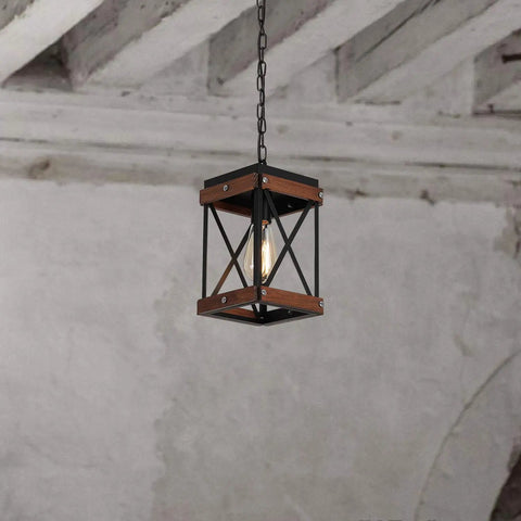Dope Rustic Farmhouse Pendant Light With Wood And Metal Cage One Light Adjustable Chains Industrial Mini Pendant Ceiling