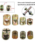 Furniture Barrel Nuts And Hammer Nuts Kit For DIY Woodworking, M4-M8 Screws, Zinc Alloy 8-18mm Embedded 2-In-1 Slotted Cross Connector